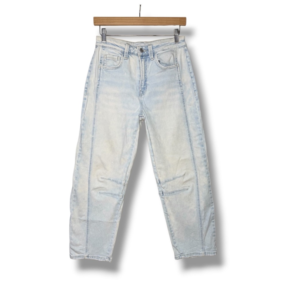 Flying Monkey Light Wash Barrel Leg Jeans High Rise Stretch Boho Women's 27